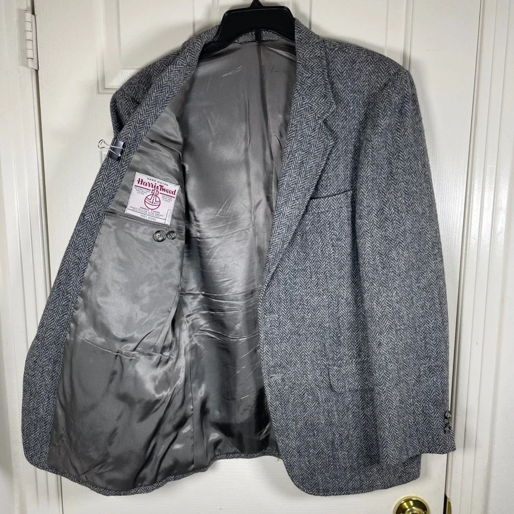 Harris Tweed Mens Grey Herringbone Wool Blazer Sports Coat Pringle 40R *Read*